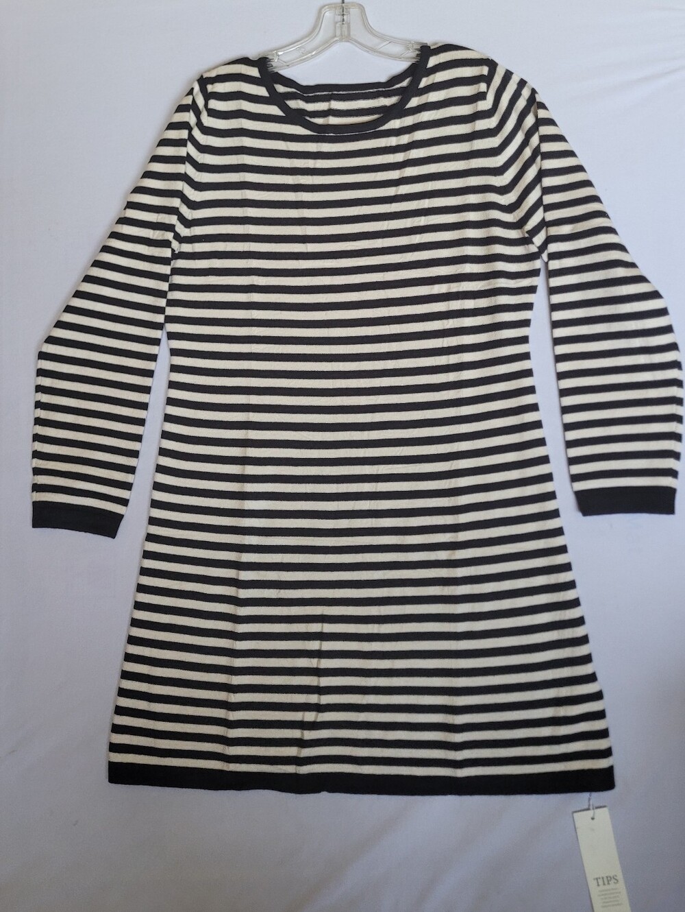 Saodimallsu Women XL Striped Pullover Sweater Dress Light Khaki Black NWT